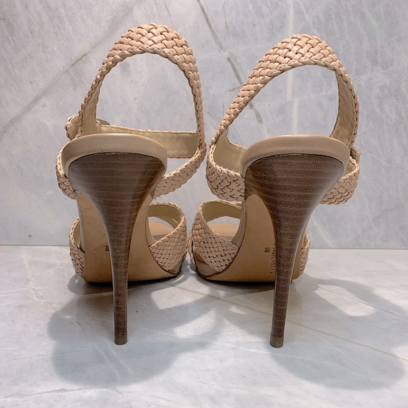 NWOB Diane Von Furstenberg leather woven tan sandals with 4.5” heels size 9 - Picture 5 of 8